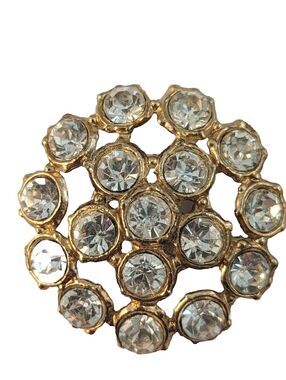 Vintage 4 Rhinestone Lge 1 1/4" Buttons Perfect Cond Clear Rhinestones Vermeil